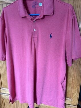 Polo by Ralph Lauren Men's Coral Polo Shirt with Navy Pony